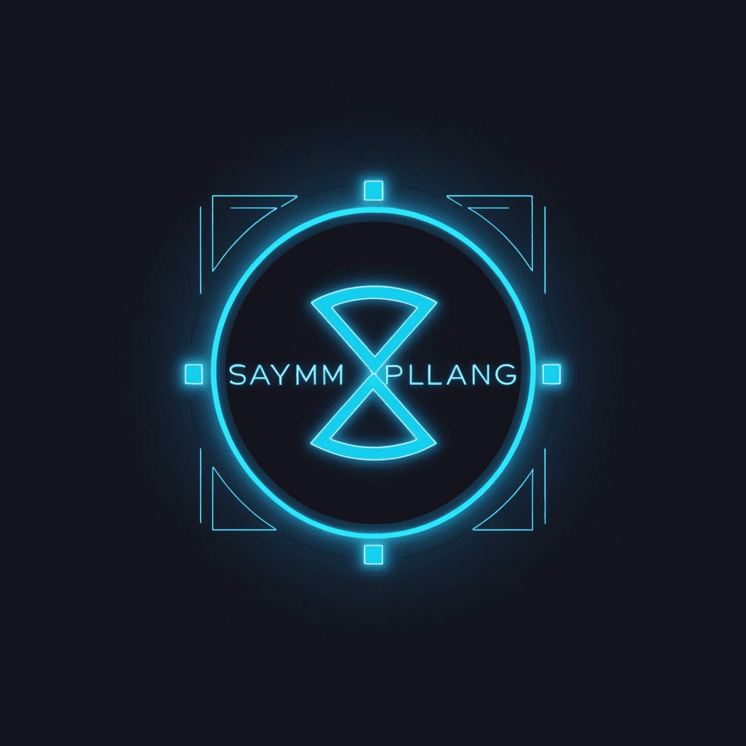 saymplaing Logo - Ein modernes, minimalistisches Design mit neonblauer Schrift auf dunkelblauem Hintergrund