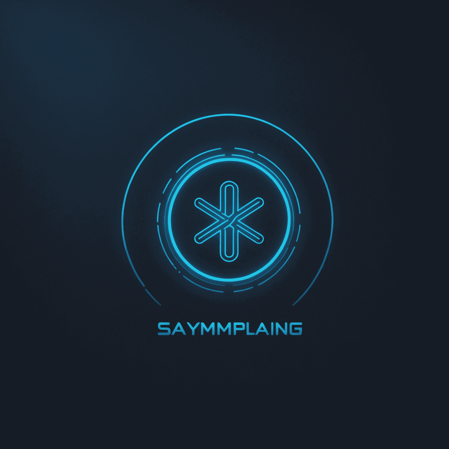 saymplaing Logo - Ein modernes, minimalistisches Design mit neonblauer Schrift auf dunkelblauem Hintergrund