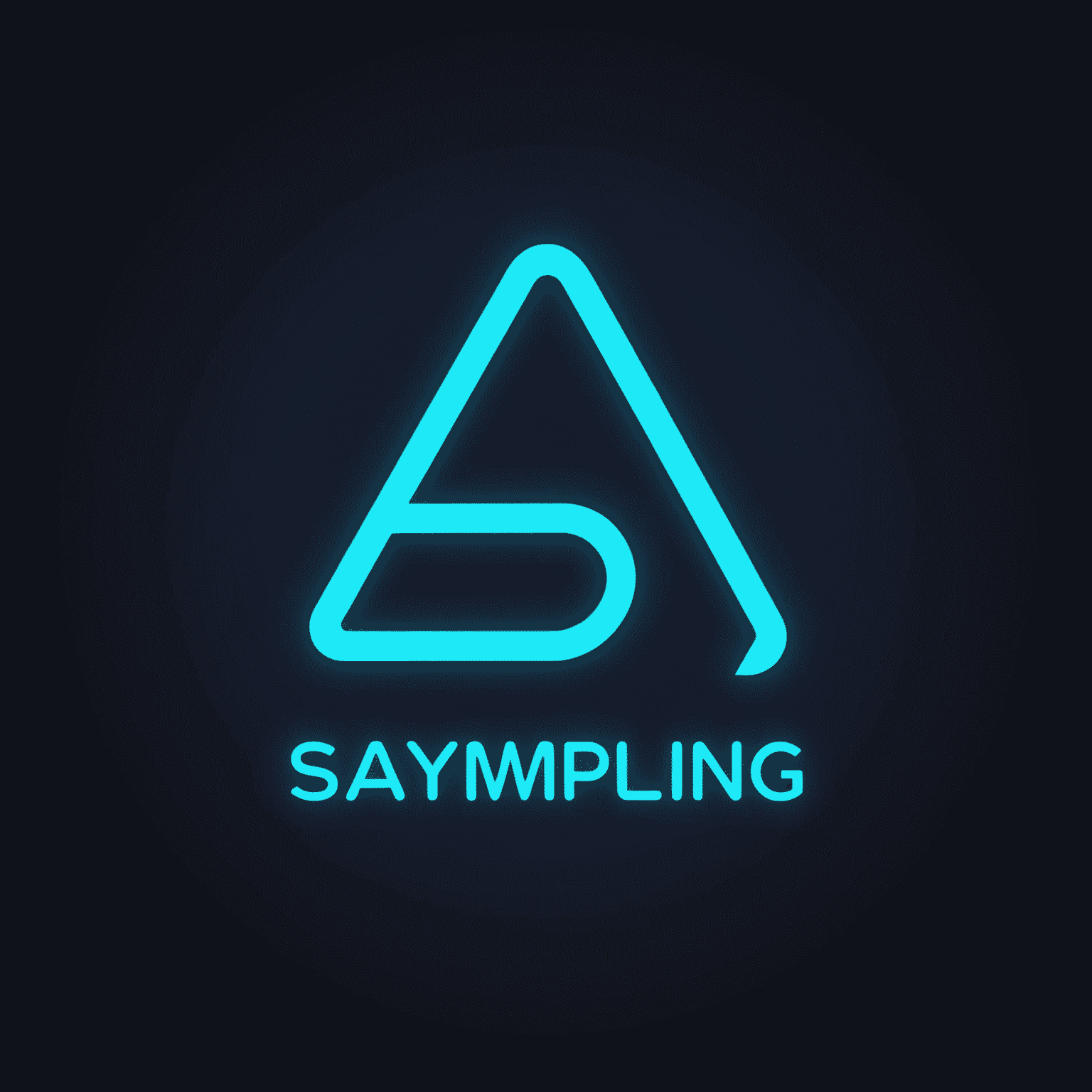 saymplaing Logo - Ein modernes, minimalistisches Design mit neonblauer Schrift auf dunkelblauem Hintergrund