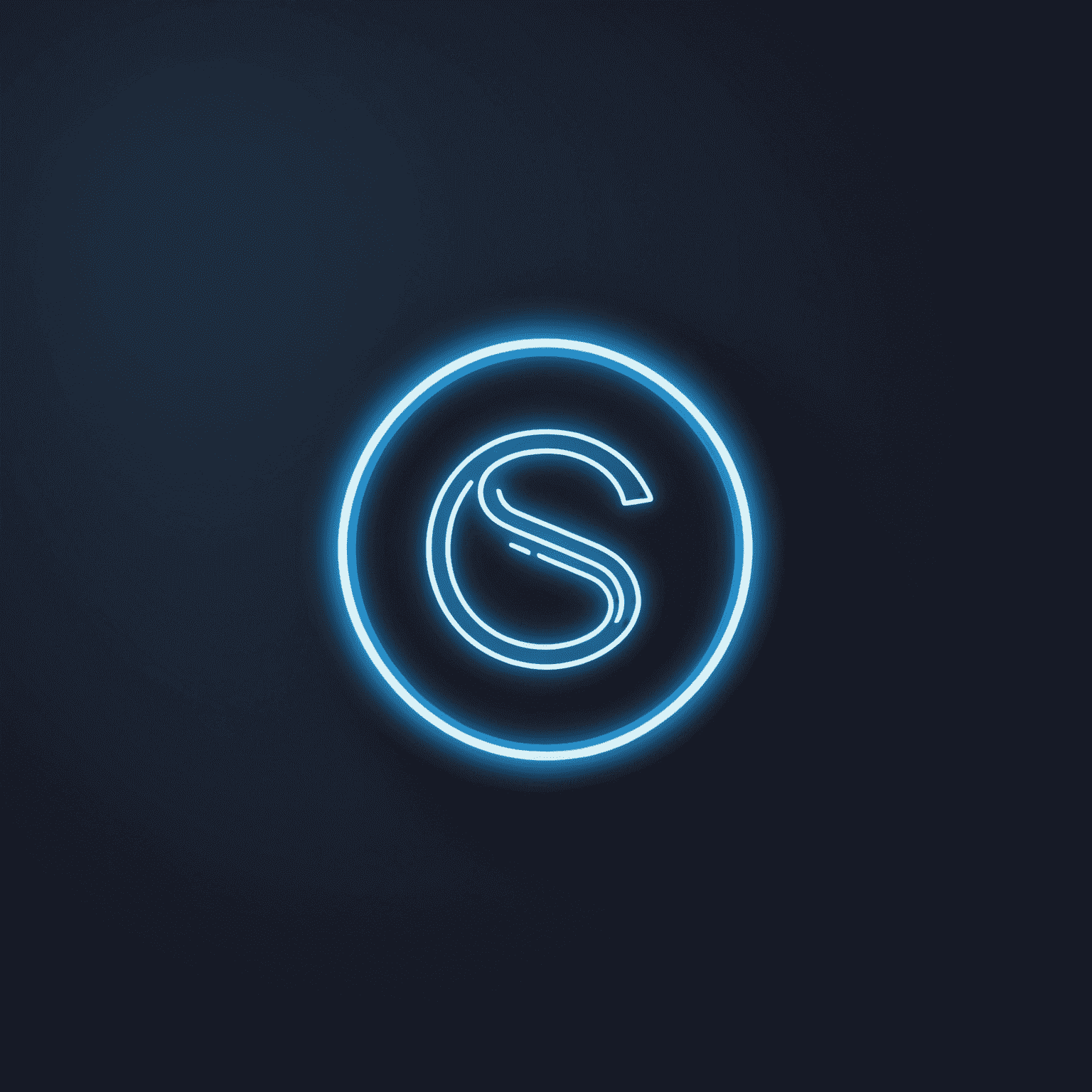 saymplaing Logo - Ein modernes, minimalistisches Design mit neonblauer Schrift auf dunkelblauem Hintergrund