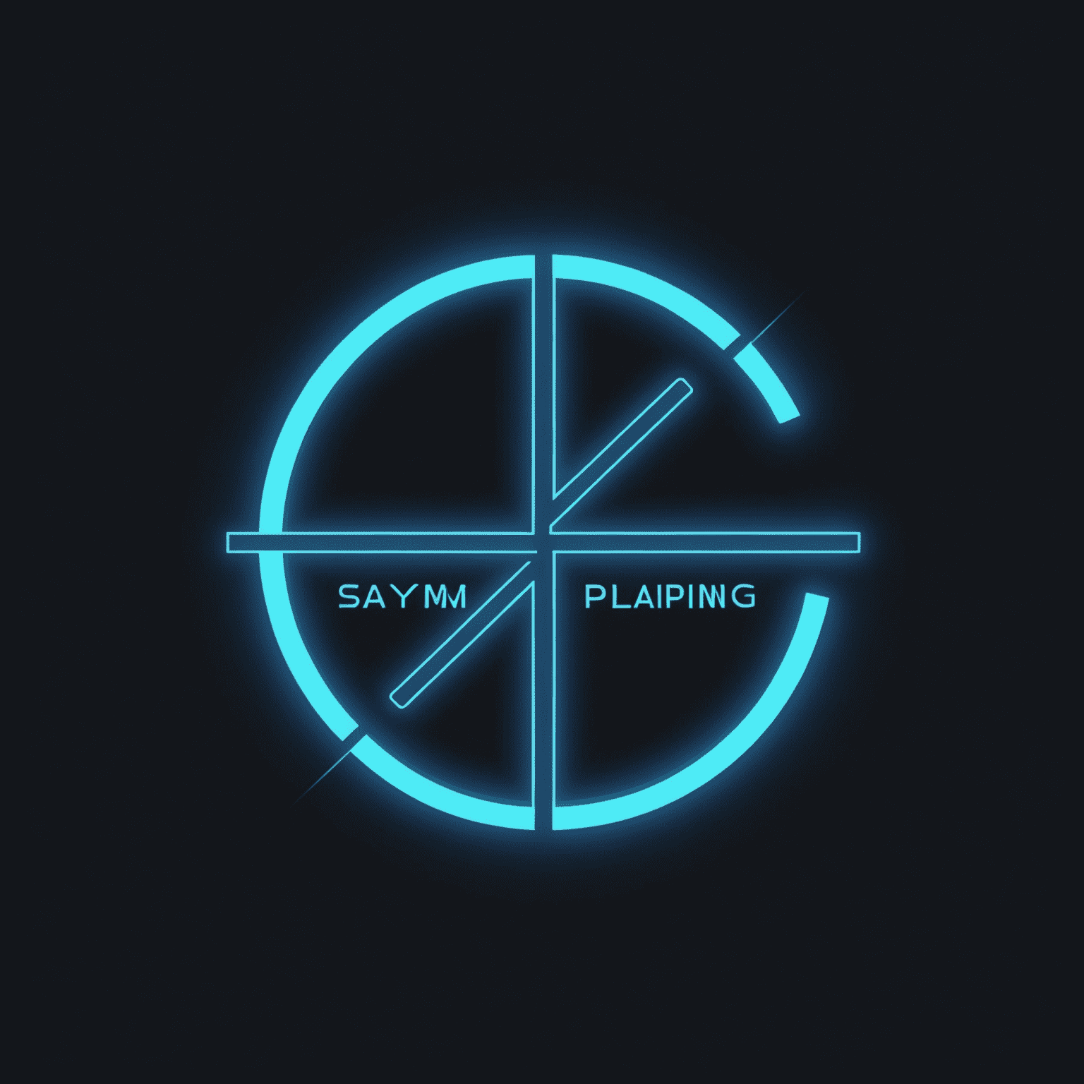 saymplaing Logo - Ein modernes, minimalistisches Design mit neonblauer Schrift auf dunkelblauem Hintergrund
