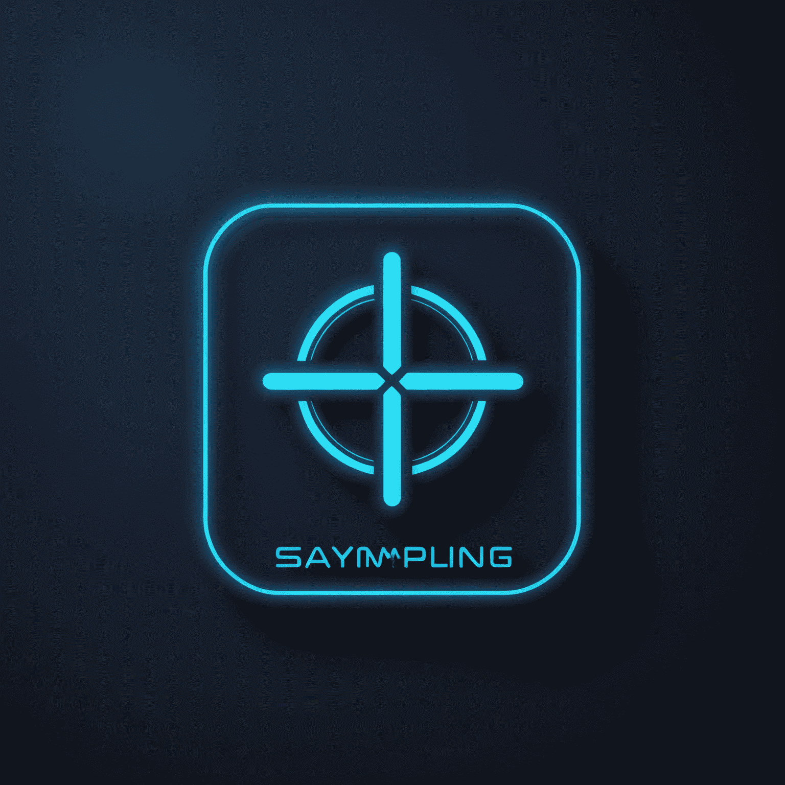 saymplaing Logo - Ein modernes, minimalistisches Design mit neonblauer Schrift auf dunkelblauem Hintergrund