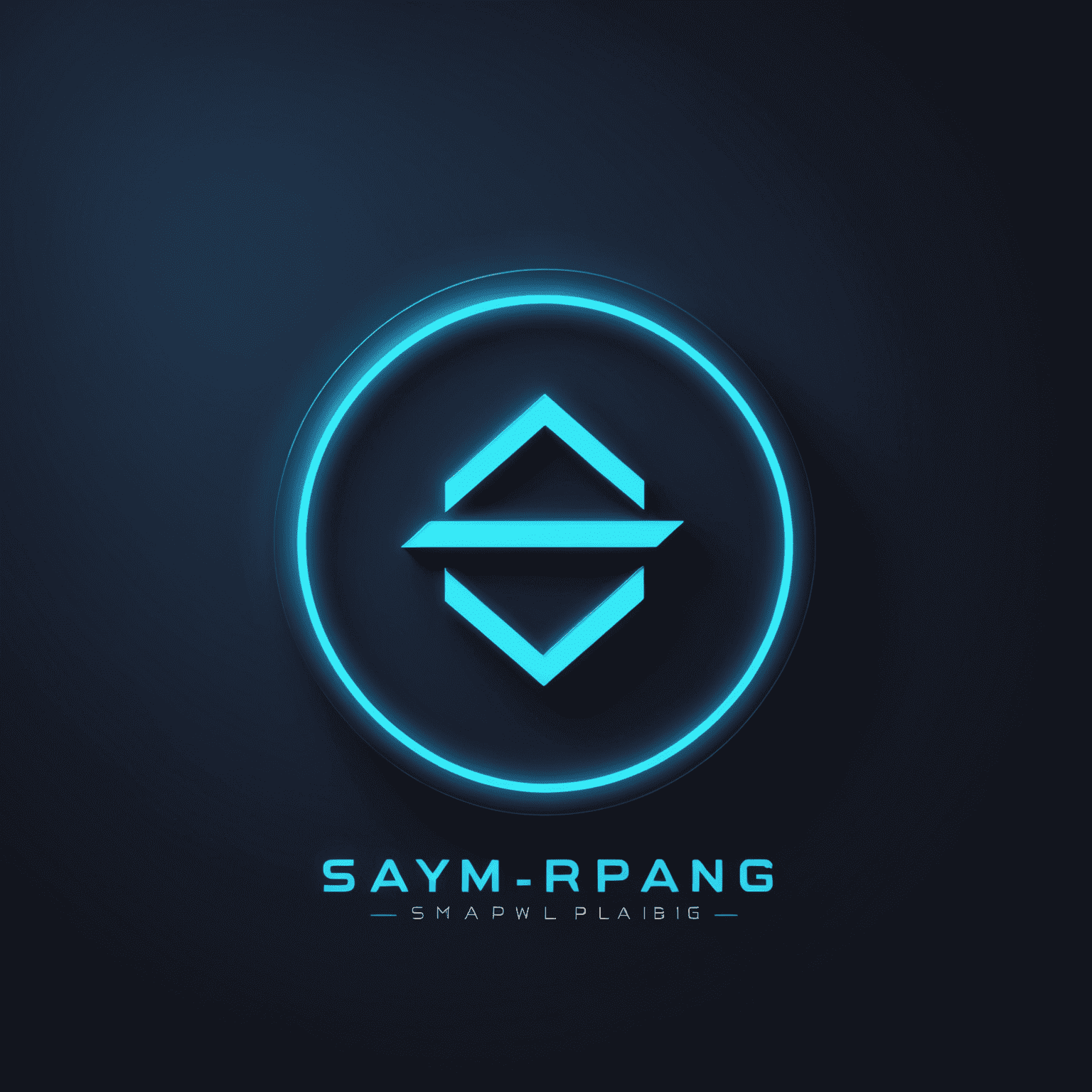 saymplaing Logo - Ein modernes, minimalistisches Design mit neonblauer Schrift auf dunkelblauem Hintergrund